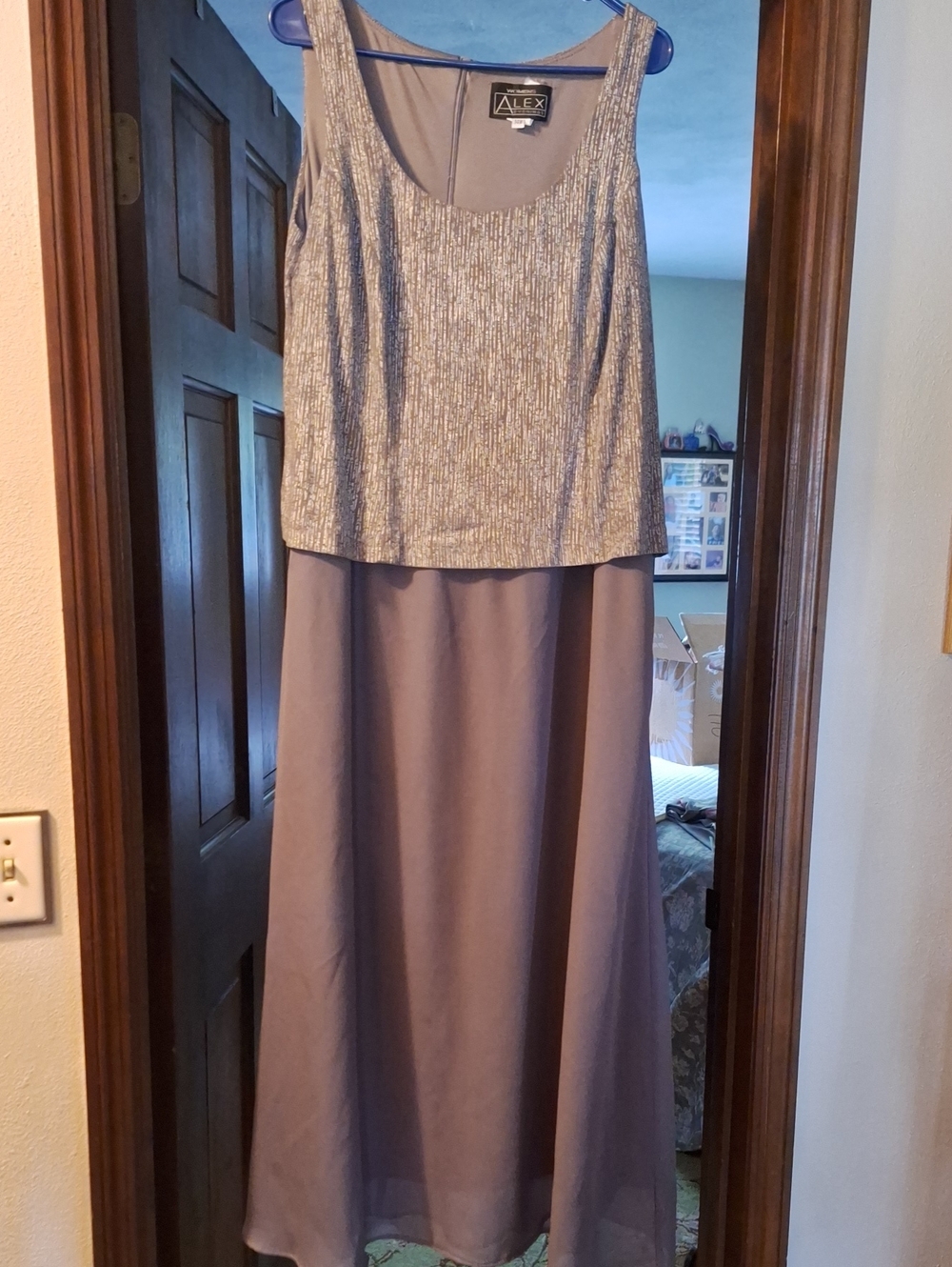 Alex Evenings Silver Sequin Bodice Lavender Chiffon Maxi Skirt